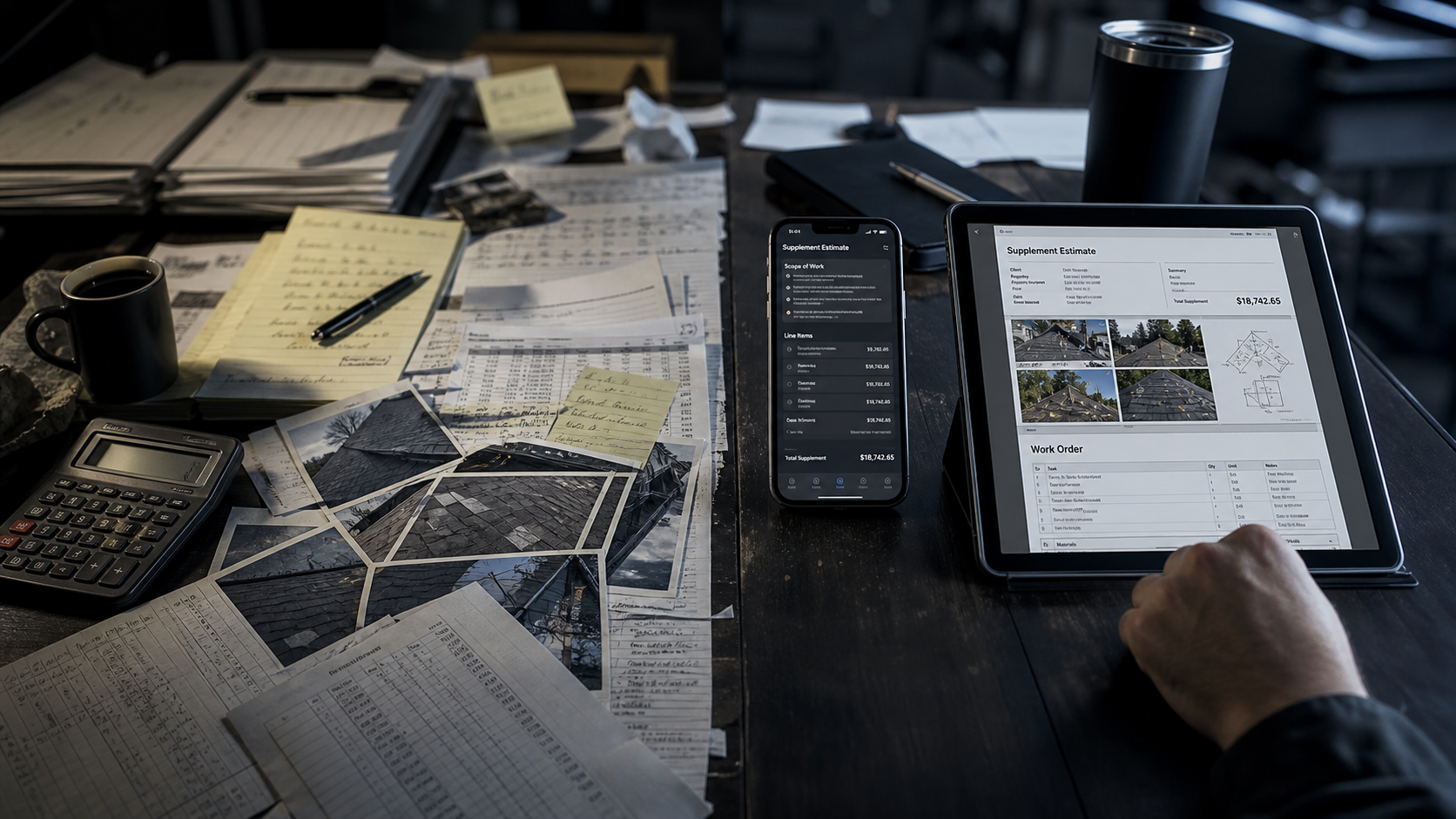 Roofing office reviewing generated Contractorfy document