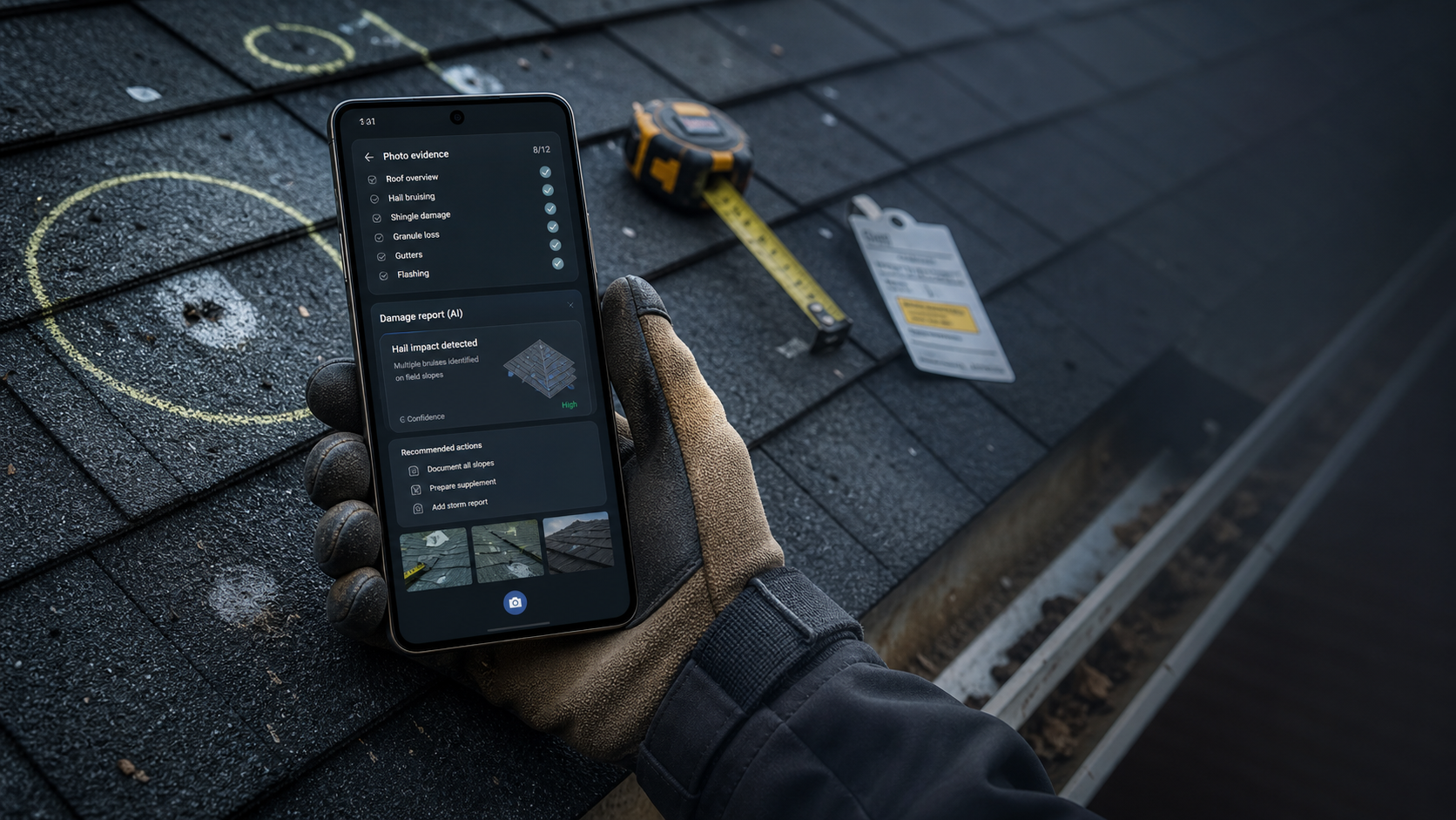 Damage proof stays attached. Contractorfy roofing workflow